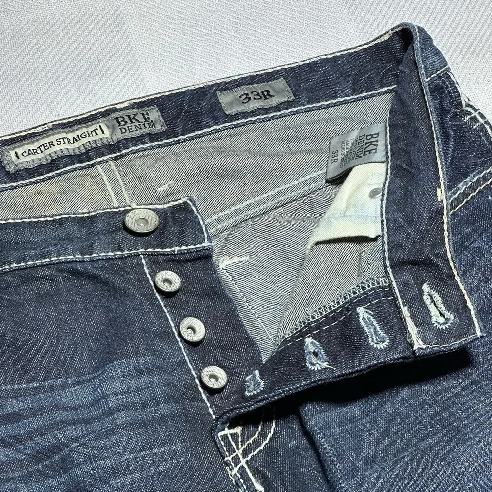 BKE Denim Carter Straight Jeans 33R (34x31)‎ Button Fly Western Classic Country